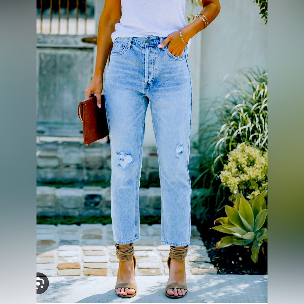 Mason distressed high rise denim jeans